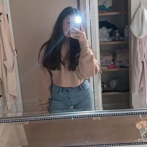 cropped hoodie pink beige champion